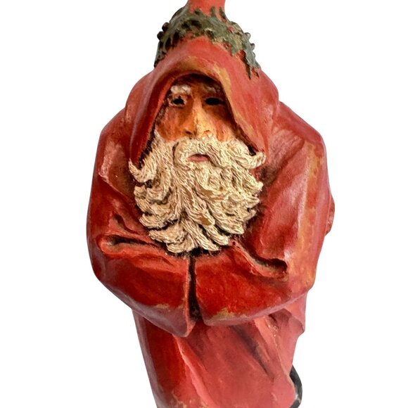 Vintage De La Ronde Folk Art Santa Claus Sculptured Figurine Signed 1988 7 1/8" - Picture 4 of 8